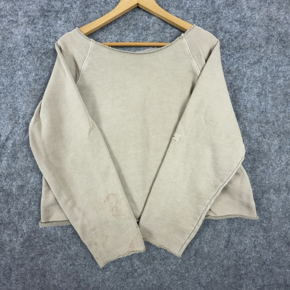 Joah Brown Sweatshirt Womens S/M Tan Beige Raw Edge Boxy Raglan Cotton Pullover